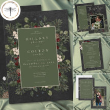 Elegant Winter Berries & Pine Black Wedding