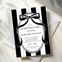 Black and white retro stripes coquette birthday