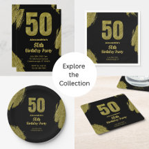 50th birthday black gold glitter party supplies