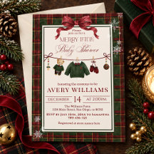 Merry Little Baby Shower, Red Green Plaid Bow
