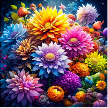 Watercolor ai pink, purple and orange Flowers 