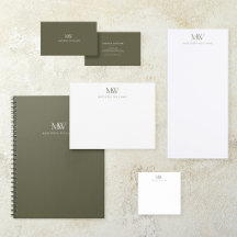 Olive Green Elegant Modern Monogram Stationery