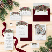 Winter Pine Botanical Christmas Wedding Suite