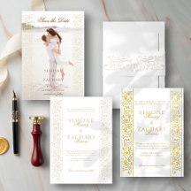 Chic Formal Ecru Scrollwork Border Wedding