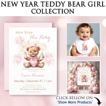 New Year Teddy Bear Girl Baby Shower