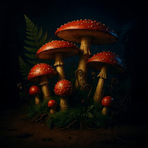 Vintage Dark Forest Mushrooms