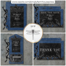 Gothic Black Raven & Black Roses Blue Wedding