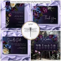 Dark Moody Blue & Lavender Floral Modern Wedding