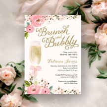 Gold Pink Floral Brunch & Bubbly Bridal Shower