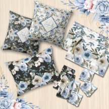 Elegant Soft Dusty Blue Watercolor Florals 