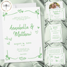Green White Hand Drawn Heart Whimsical Wedding