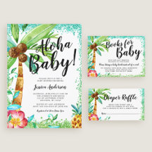 Tropical Luau Watercolor Faux Glitter Baby Shower
