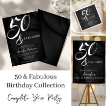 Modern Elegant Black White Fifty Fabulous Birthday