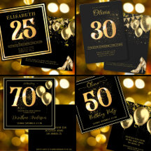 Black and Gold Birthday Invitations by year