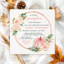 Floral Blush Pink Pumpkin Baby Shower