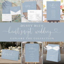 Dusty Blue Heart Script Wedding Invitation Suite
