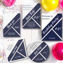 Elegant Modern Navy Blue White Stylish Birthday