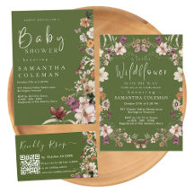 Rustic Boho Wildflower Moss Green Baby Shower