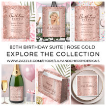 80th Birthday Rose Gold Foil and Glitter 