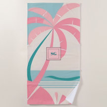 Minimalist pastel tropical beach pink and teal  
