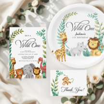 Wild One Safari Jungle Animals Boys 1st Birthday
