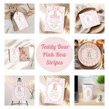 Teddy bear pink bows stripes
