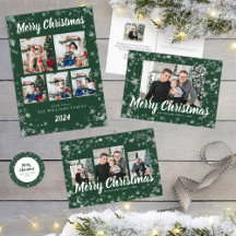 Green Snowflake Christmas Photo Holiday Cards