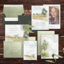 Watercolor Landscape Wedding Sage Green