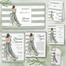 Watercolor Bride Stripes Bridal Shower Party