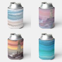 Can Cooler Sleeves With Beach Themed Designs 