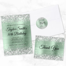 Silver Glitter Pale Mint Foil Birthday