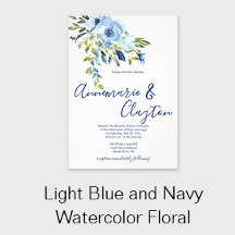 Light Blue and Navy Watercolor Floral