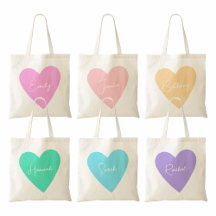 Colorful Heart Tote Bags with Name Personalisation