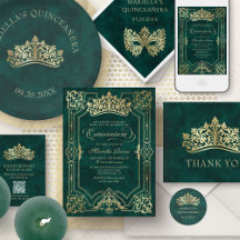 Green Gold Tiara Masquerade Quinceanera