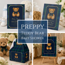 Preppy Teddy Bear Baby Shower   Blue & Green Plaid