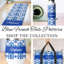 Blue French Toile Pattern Yoga Accessories