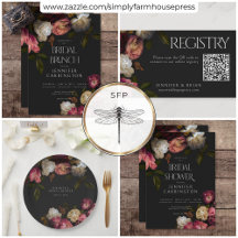 Dark Burgundy & Cream Peonies Black Bridal Shower