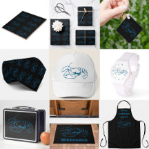 Blue Lobster Sea Animal Simple Outline Drawing Art