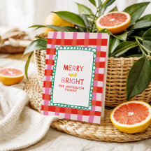 Merry and Bright Colorful Gingham custom name