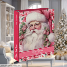 Vintage Pink Santa Claus Ring Binders
