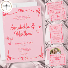 Pink Hand Drawn Heart Whimsical Modern Wedding