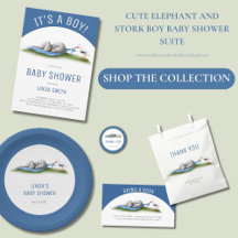 CUTE ELEPHANT AND STORK BOY BABY SHOWER SUITE