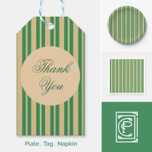 Classic Green Beige Stripe Christmas | Party Set