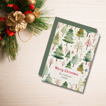 Watercolor Christmas Forest Fur Trees