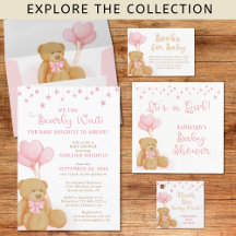 Cute Teddy Bear Pink Balloons Baby Shower