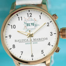 Elegant Boho Floral Monogram  Couple Name Watch