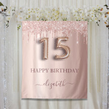 Quinceañera - rose gold glitter balloon text