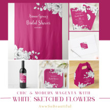 Chic Modern Magenta with Sketched White Flowers