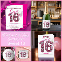 Sparkling Chic Pink and White Gemstone Sweet 16