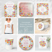Personalizable Watercolor Florals Birthday Suite